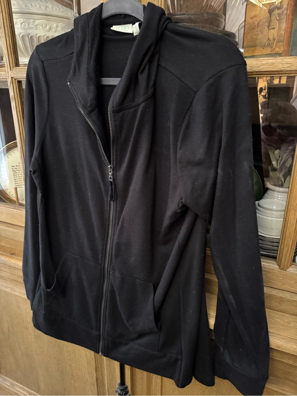 LOGO by Lori Goldstein Black Zip-Up Hooded Utility Jacket